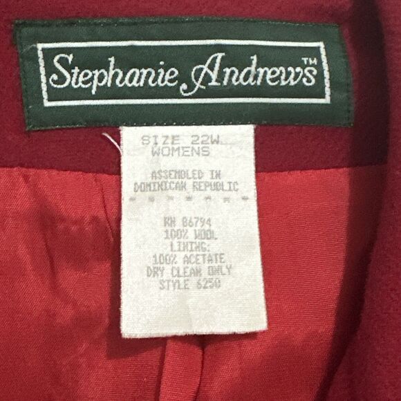 Vintage Stephanie Andrew’s Wool Double Breasted RED Blazer Plus Size 22 2x - Picture 2 of 9
